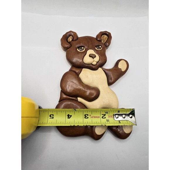 Vintage Wood Carved Tedfy Bear Hand Crafted Folk Art 2 Tone Wall Hanger 7" tall - Picture 7 of 8